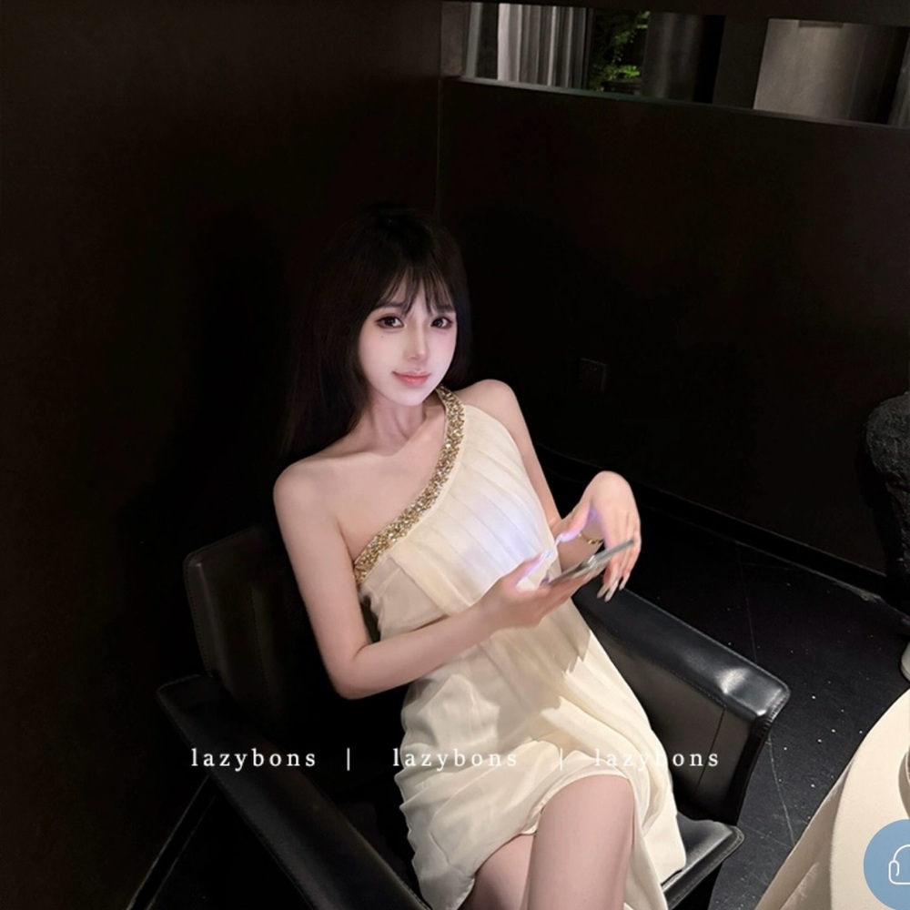 NWT - White and Gold One-Shoulder Dress
